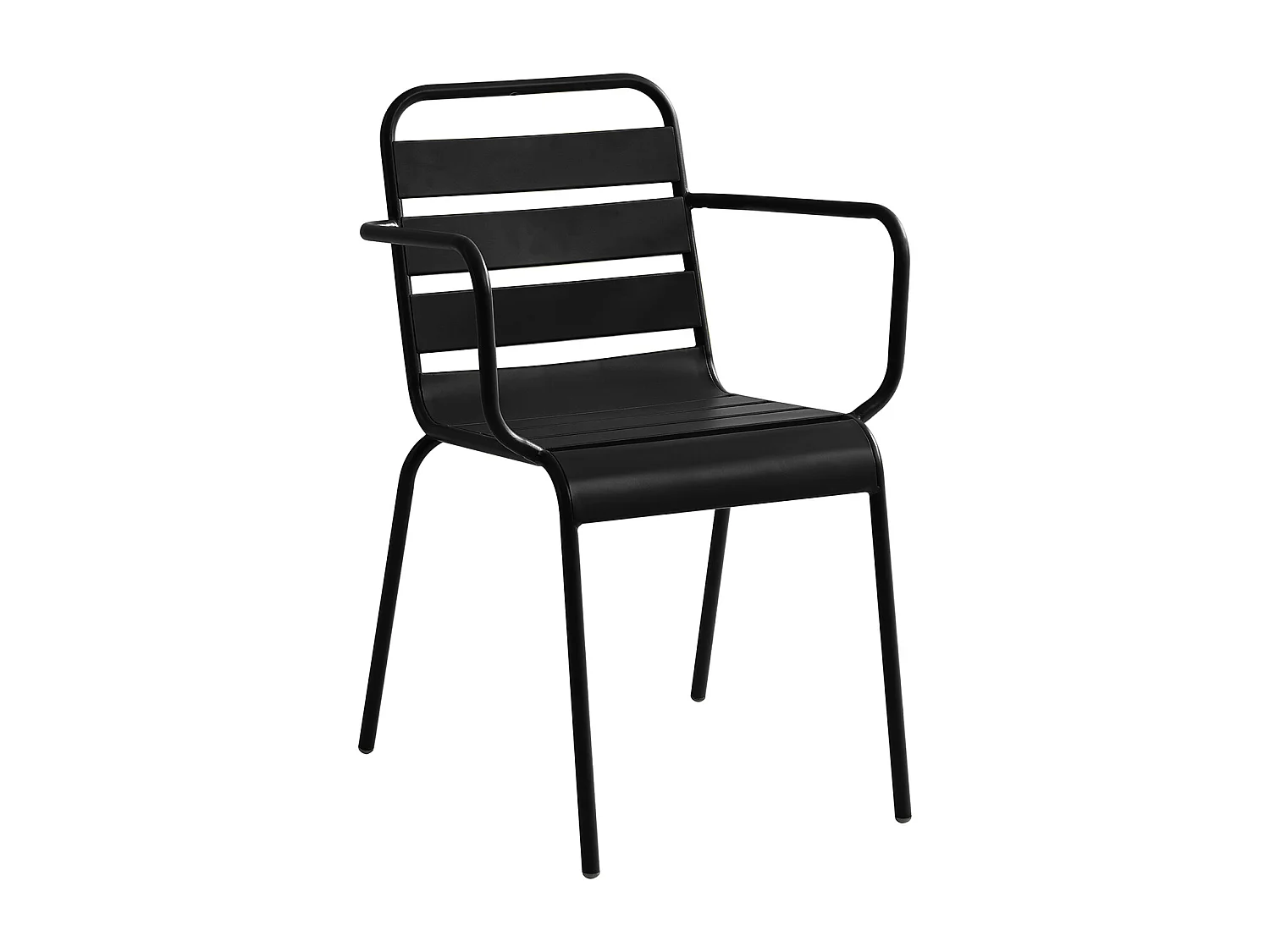 Conjunto de sala de jantar de jardim em metal, uma mesa C.160 cm com 2 cadeirões empilháveis e 4 cadeiras empilháveis preto - MIRMANDE de MYLIA