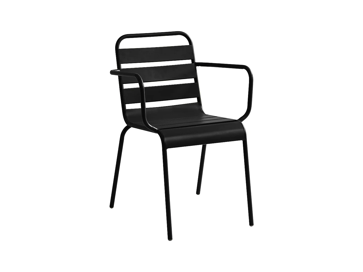 Conjunto de sala de jantar de jardim em metal, uma mesa C.160 cm com 2 cadeirões empilháveis e 4 cadeiras empilháveis preto - MIRMANDE de MYLIA