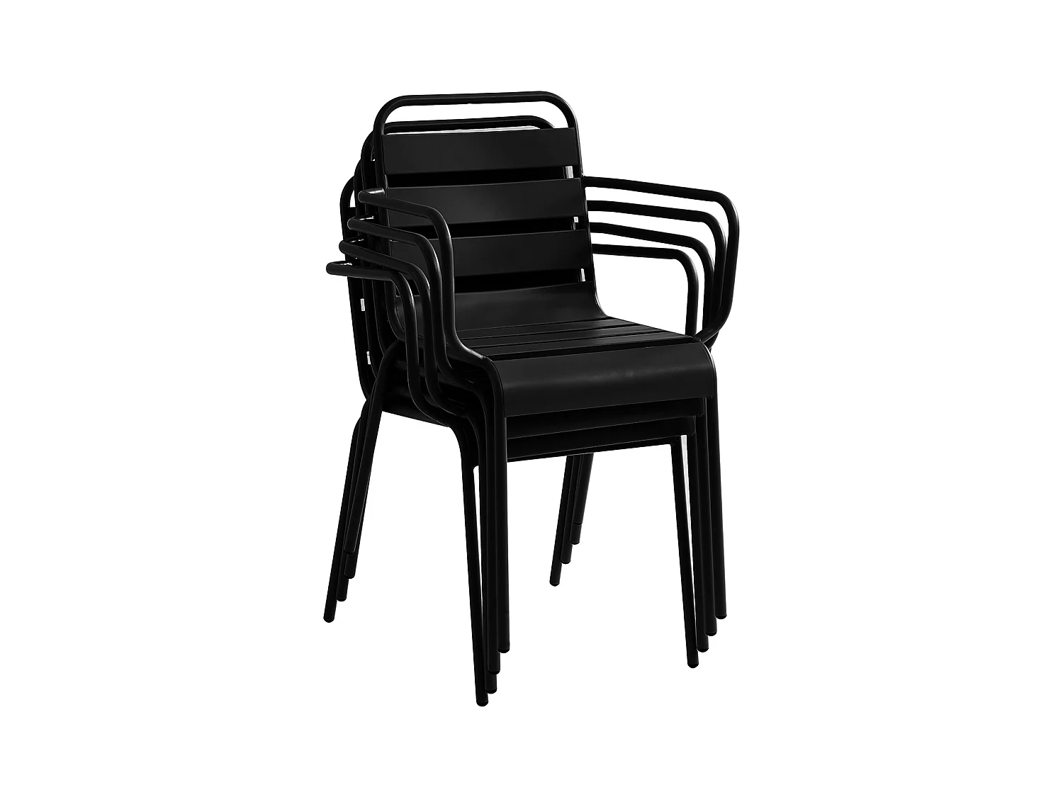 Conjunto de sala de jantar de jardim em metal, uma mesa C.160 cm com 2 cadeirões empilháveis e 4 cadeiras empilháveis preto - MIRMANDE de MYLIA