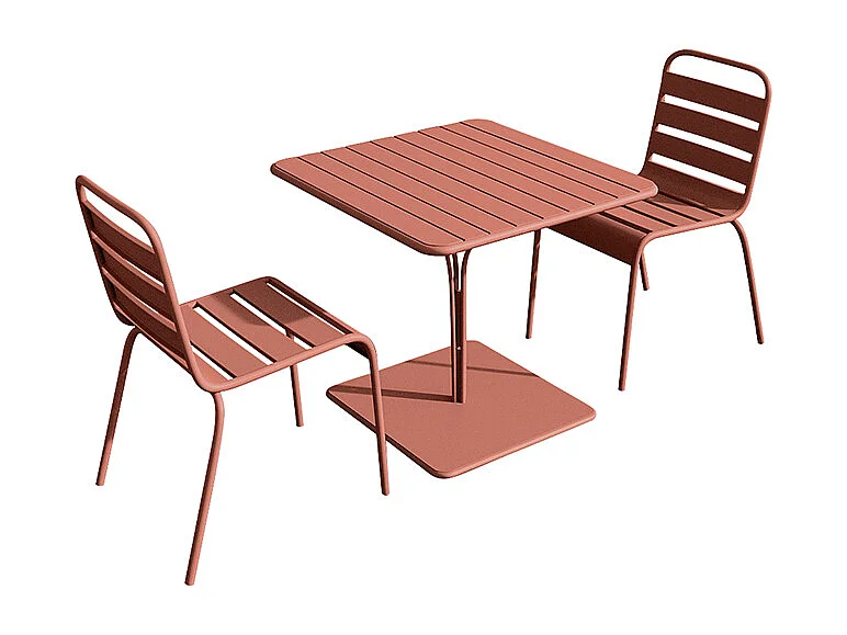 Salle à manger de jardin en métal - une table L.80 cm et 2 chaises empilables - Terracotta - MIRMANDE de MYLIA