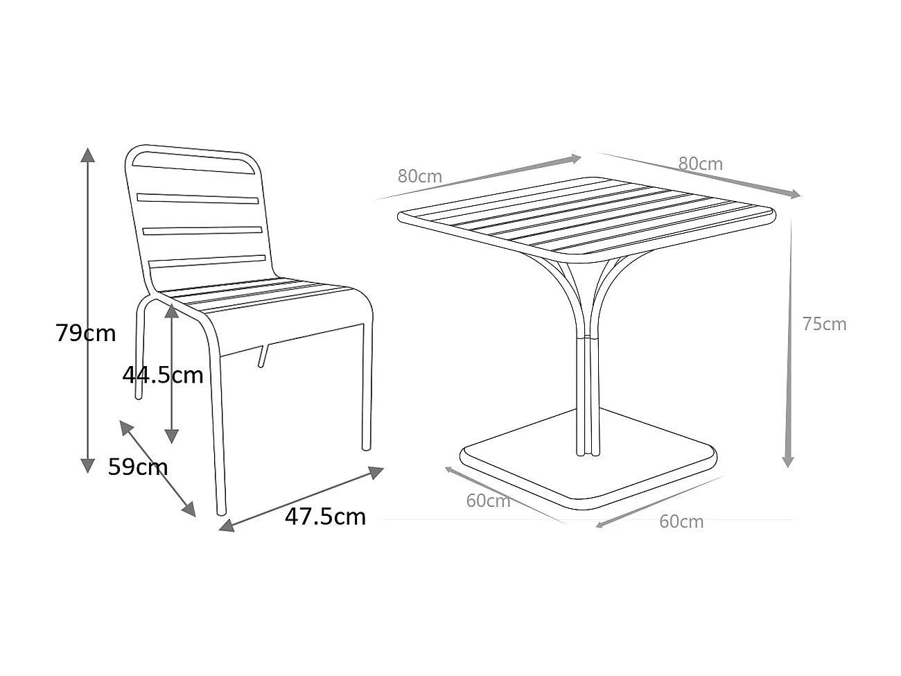 Tuineethoek van metaal - Een tafel D80 cm en 2 opstapelbare stoelen - Amandelgroen - MIRMANDE van MYLIA