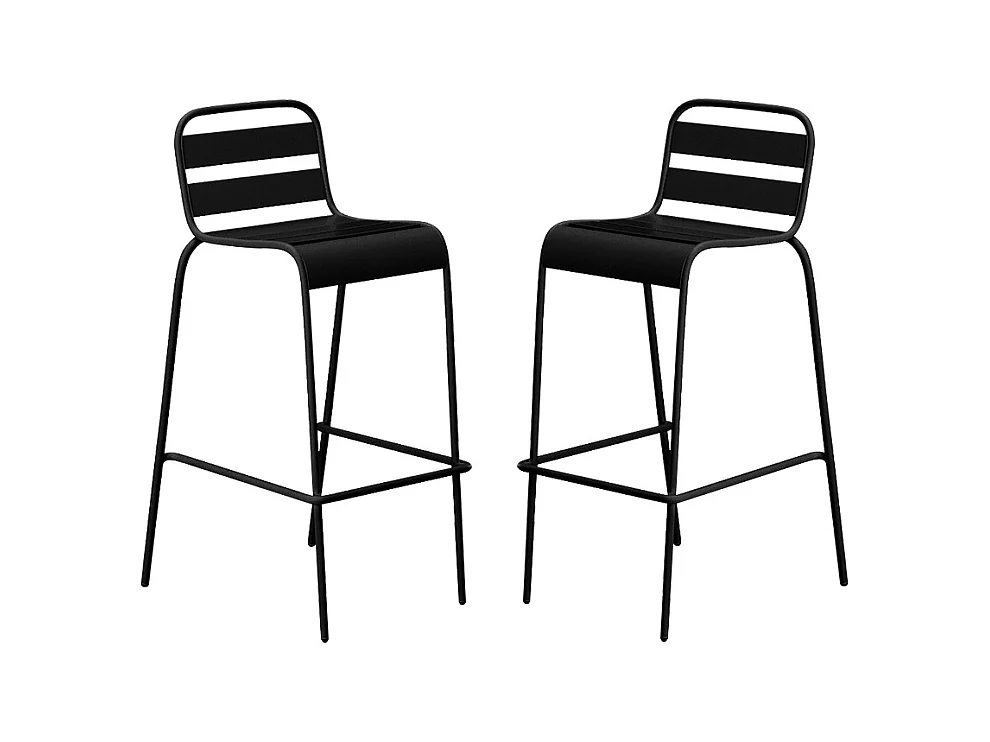 Lot de 2 chaises hautes de jardin empilables en métal - Noir - MIRMANDE de MYLIA