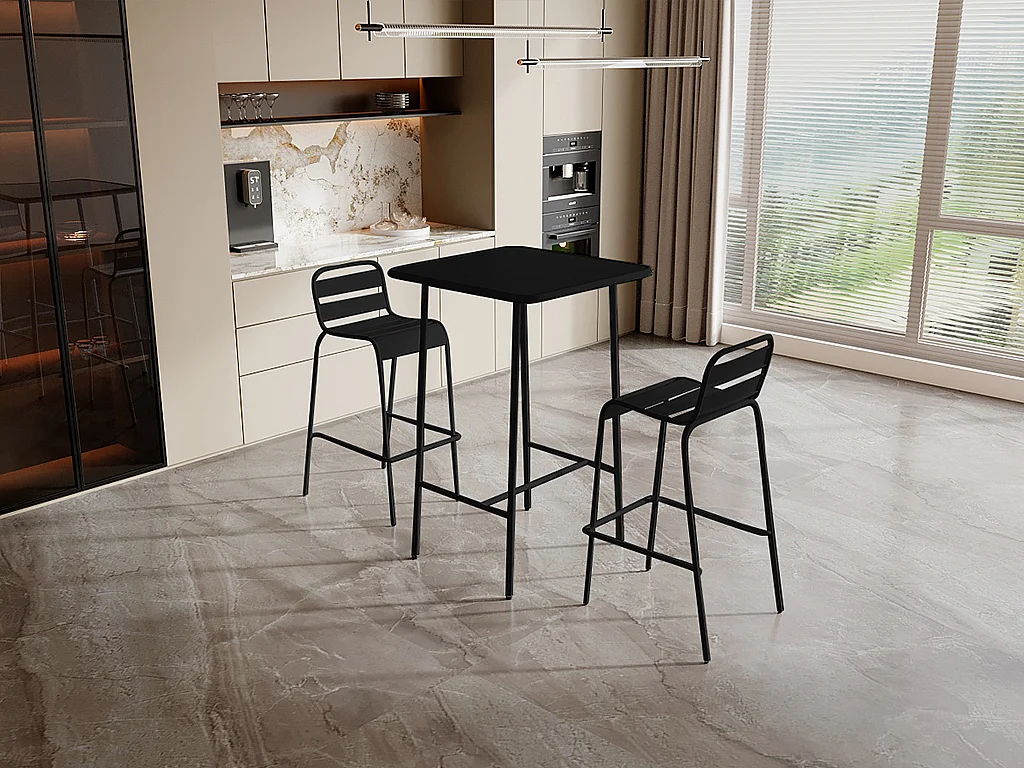 Conjunto de 2 sillas altas de jardín apilables de metal - Negro - MIRMANDE de MYLIA