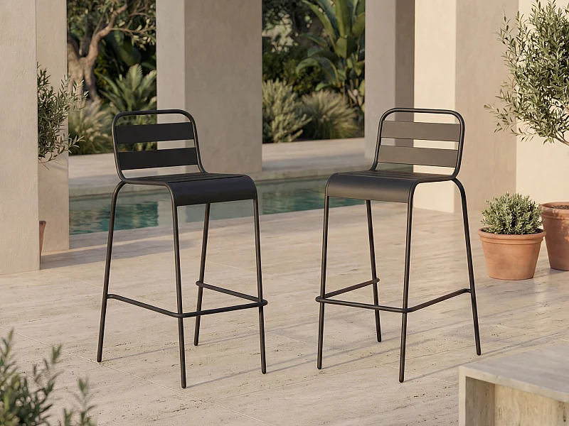 Set van 2 opstapelbare hoge tuinstoelen van metaal - Zwart - MIRMANDE van MYLIA