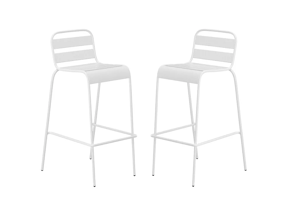 Lot de 2 chaises hautes de jardin empilables en métal - Blanc - MIRMANDE de MYLIA