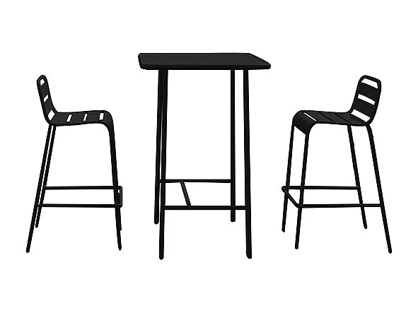 Zestaw mebli jadalnianych ogrodowych wysokich z metalu: stół o dł. 70 cm i 2 krzesła - Czarny - MIRMANDE marki MYLIA