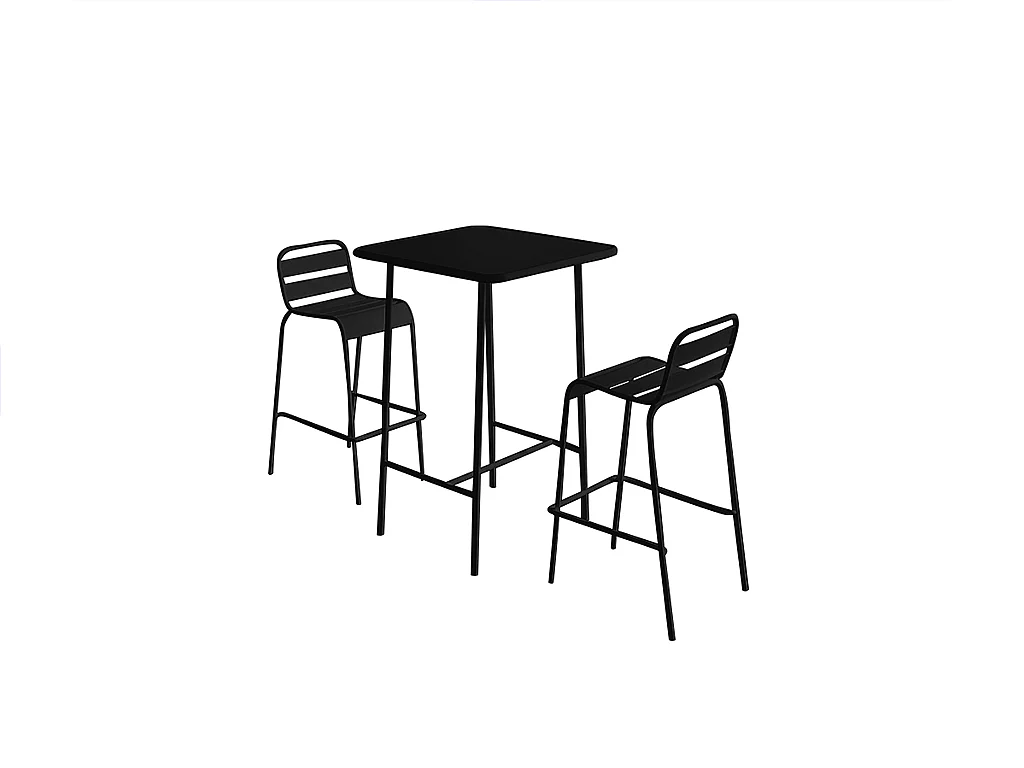 Zestaw mebli jadalnianych ogrodowych wysokich z metalu: stół o dł. 70 cm i 2 krzesła - Czarny - MIRMANDE marki MYLIA