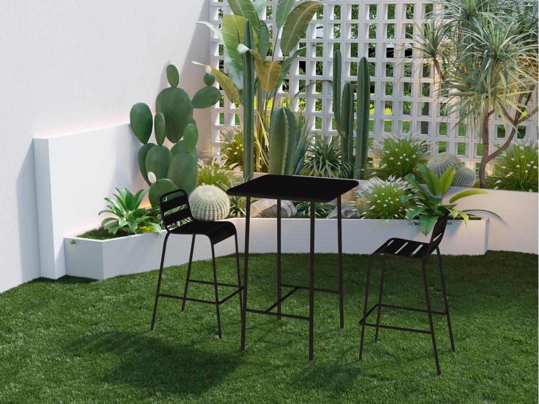 Salle à manger haute de jardin en métal : une table L.70 cm et 2 chaises - Noir - MIRMANDE de MYLIA