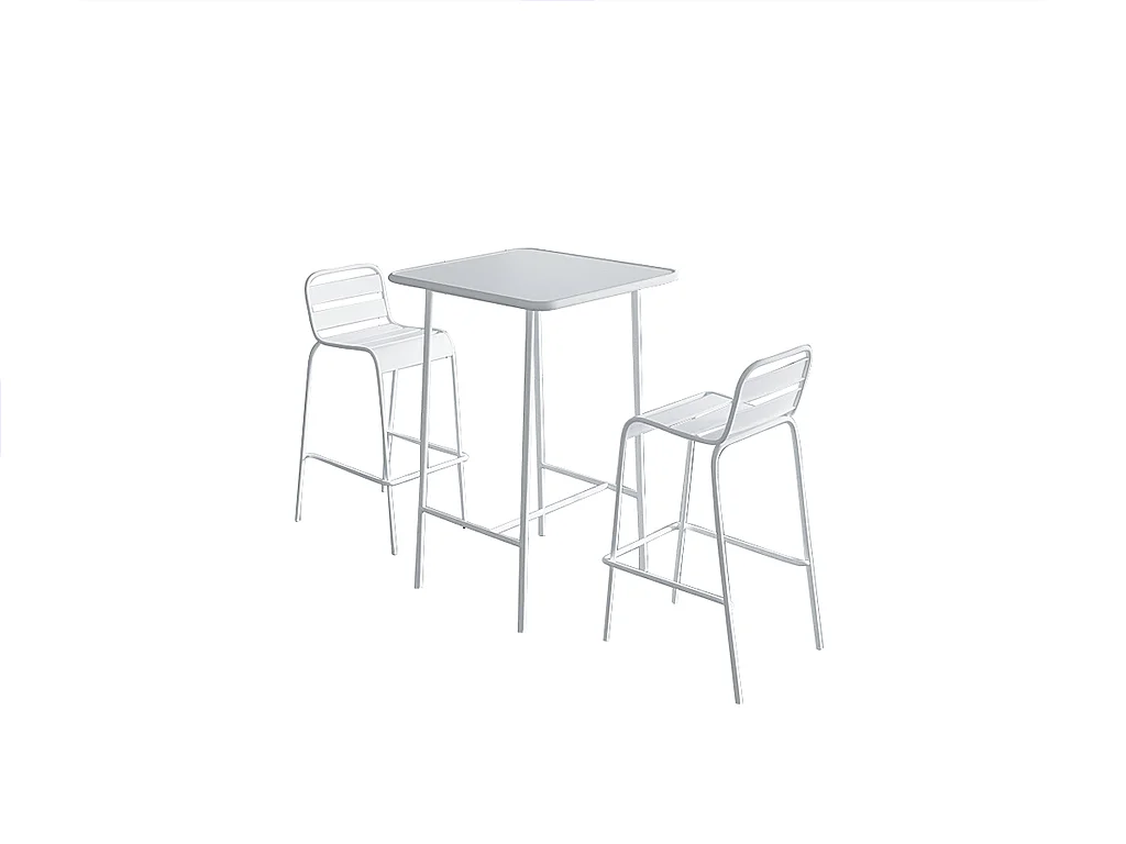 Salle à manger haute de jardin en métal : une table L.70 cm et 2 chaises - Blanc - MIRMANDE de MYLIA