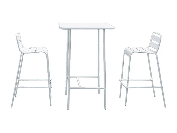 Salle à manger haute de jardin en métal : une table L.70 cm et 2 chaises - Blanc - MIRMANDE de MYLIA