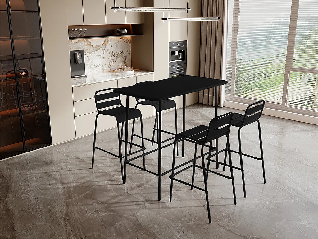 Salón de jardín de metal de comedor alto: una mesa de 120 cm y 4 sillas - Negro - MIRMANDE de MYLIA