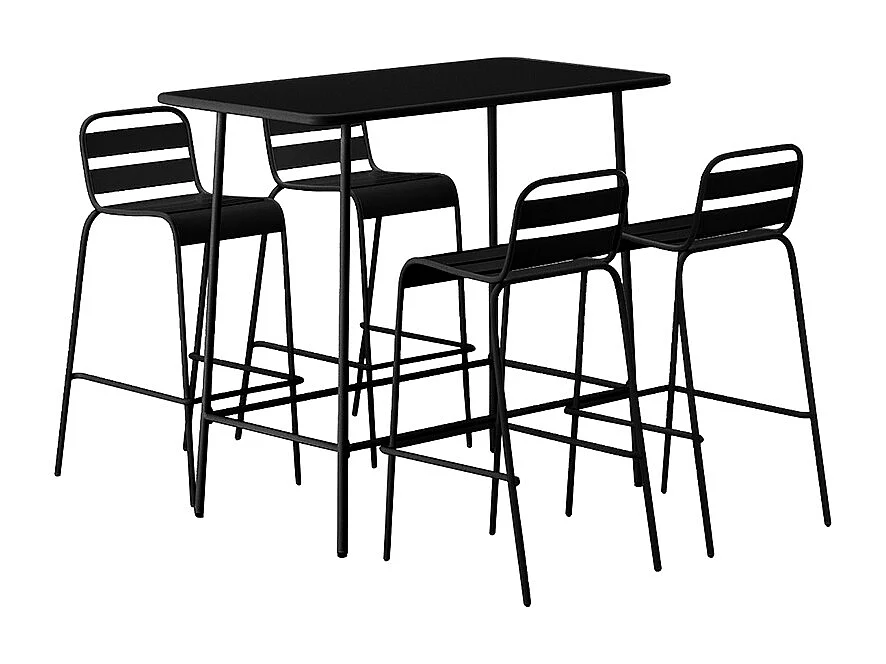Garten-Essgruppe hoch: Tisch L. 120 cm + 4 Stühle - Metall - Schwarz - MIRMANDE von MYLIA