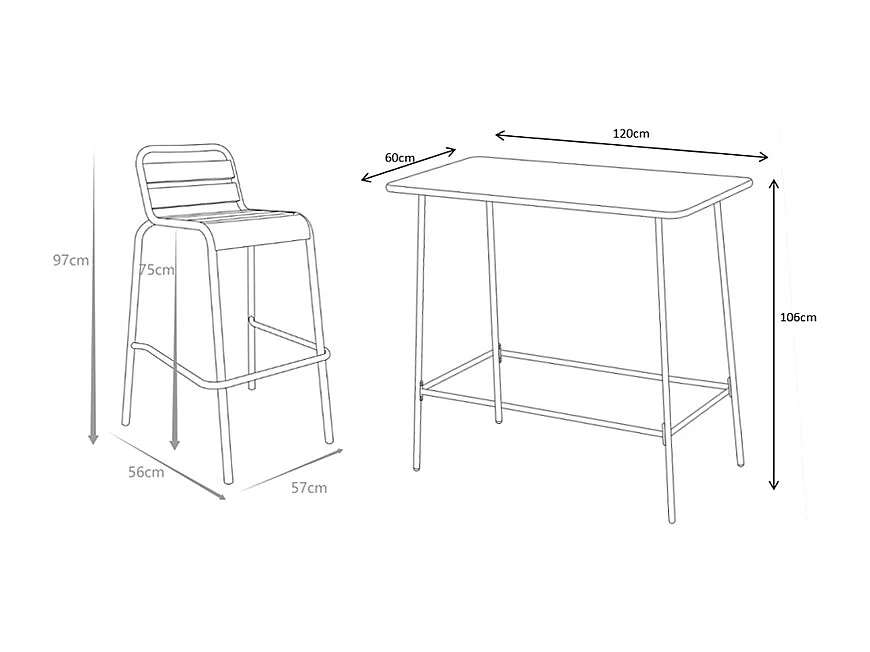 Garten-Essgruppe hoch: Tisch L. 120 cm + 4 Stühle - Metall - Schwarz - MIRMANDE von MYLIA