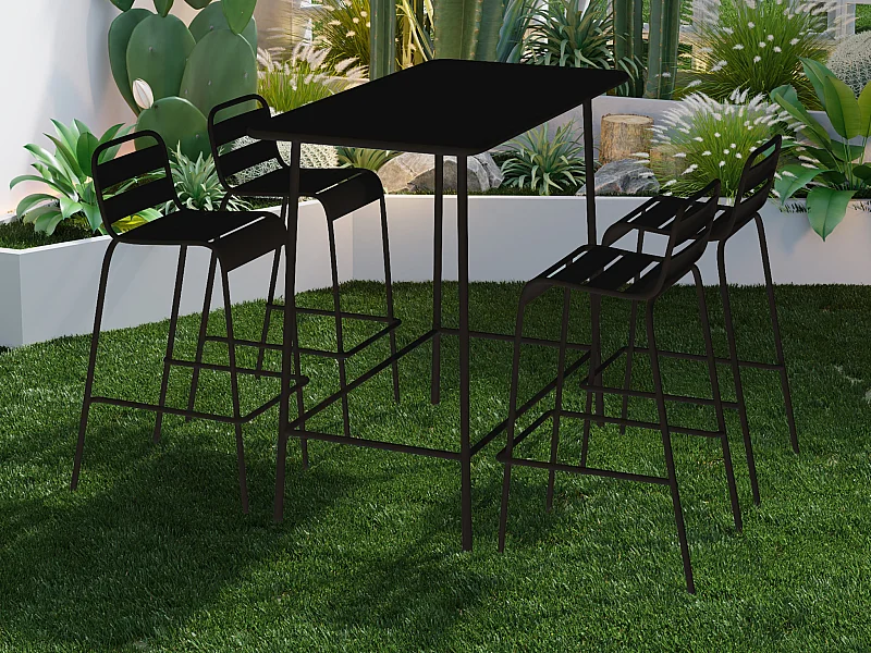 Garten-Essgruppe hoch: Tisch L. 120 cm + 4 Stühle - Metall - Schwarz - MIRMANDE von MYLIA