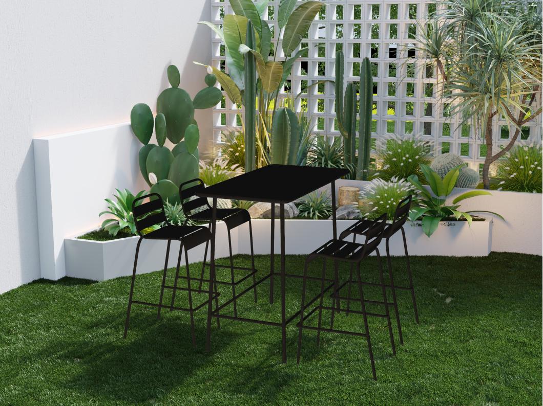 Salle à manger haute de jardin en métal : une table L.120 cm et 4 chaises - Noir - MIRMANDE de MYLIA