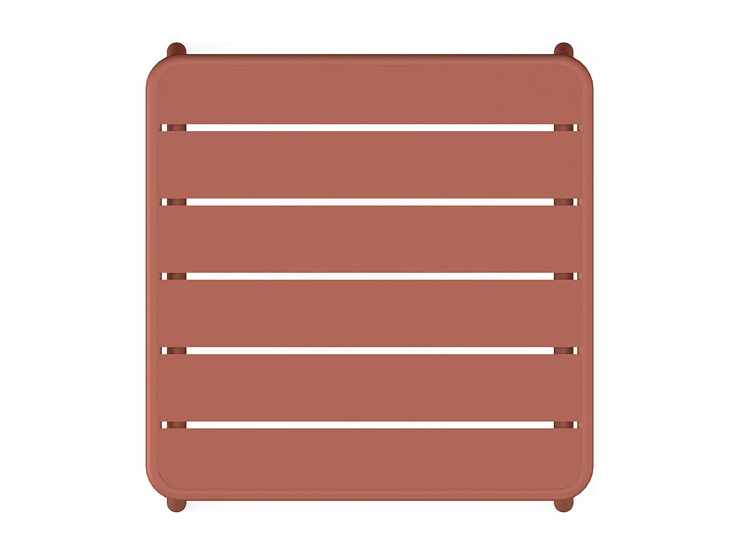 Garten-Sitzgruppe: 2 niedrige, stapelbare Sessel + Beistelltisch quadratisch - Metall - Terracotta - MIRMANDE von MYLIA