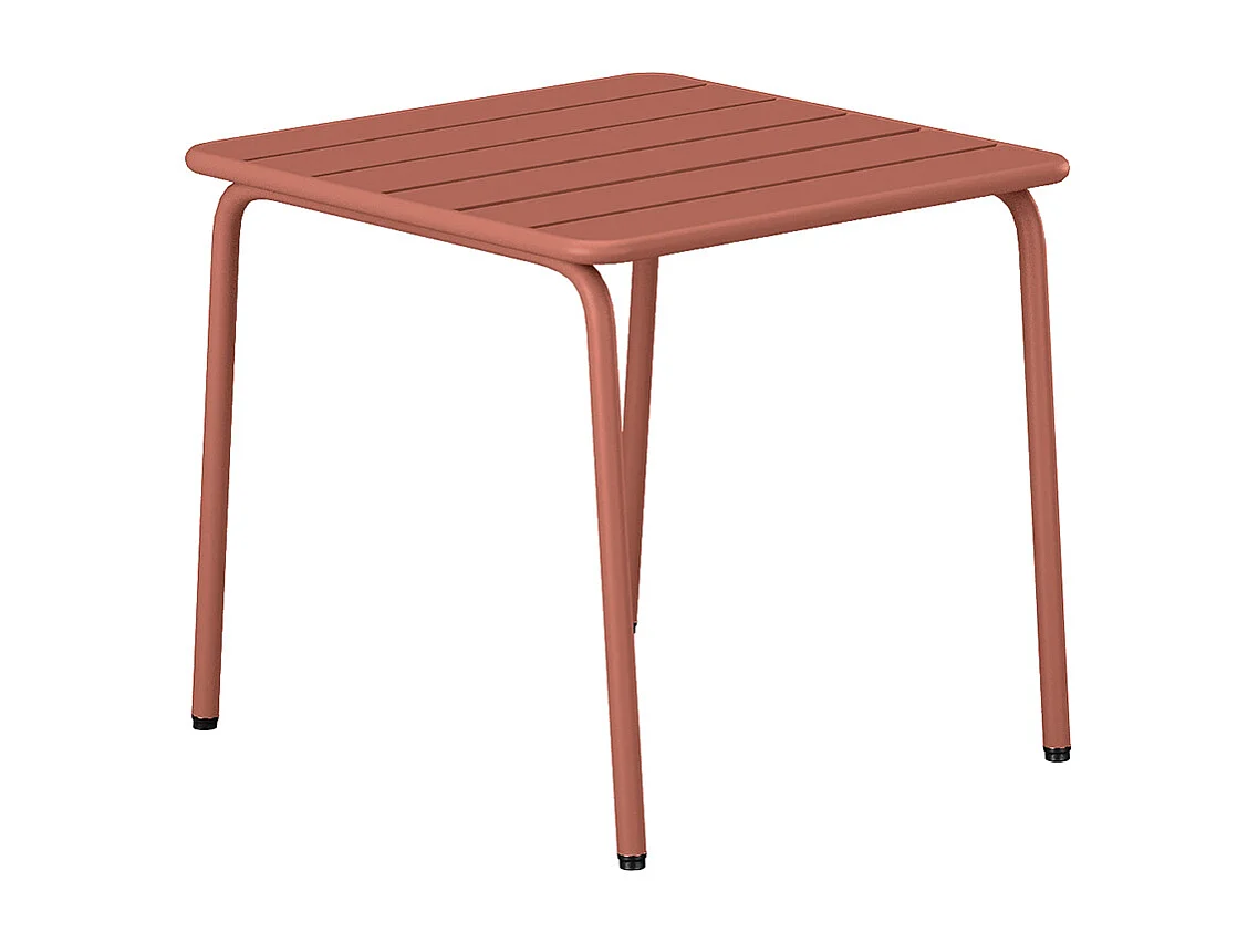 Garten-Sitzgruppe: 2 niedrige, stapelbare Sessel + Beistelltisch quadratisch - Metall - Terracotta - MIRMANDE von MYLIA