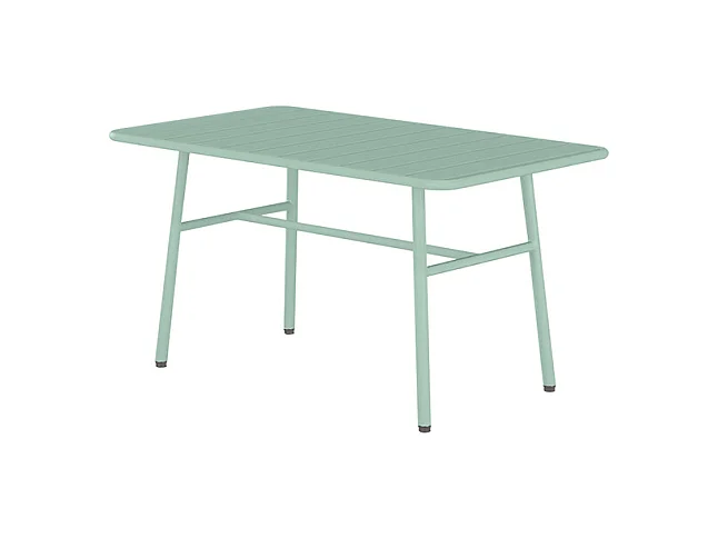 Salon de jardin en métal : un banc, 2 fauteuils bas et une table basse - Vert amande - MIRMANDE de MYLIA