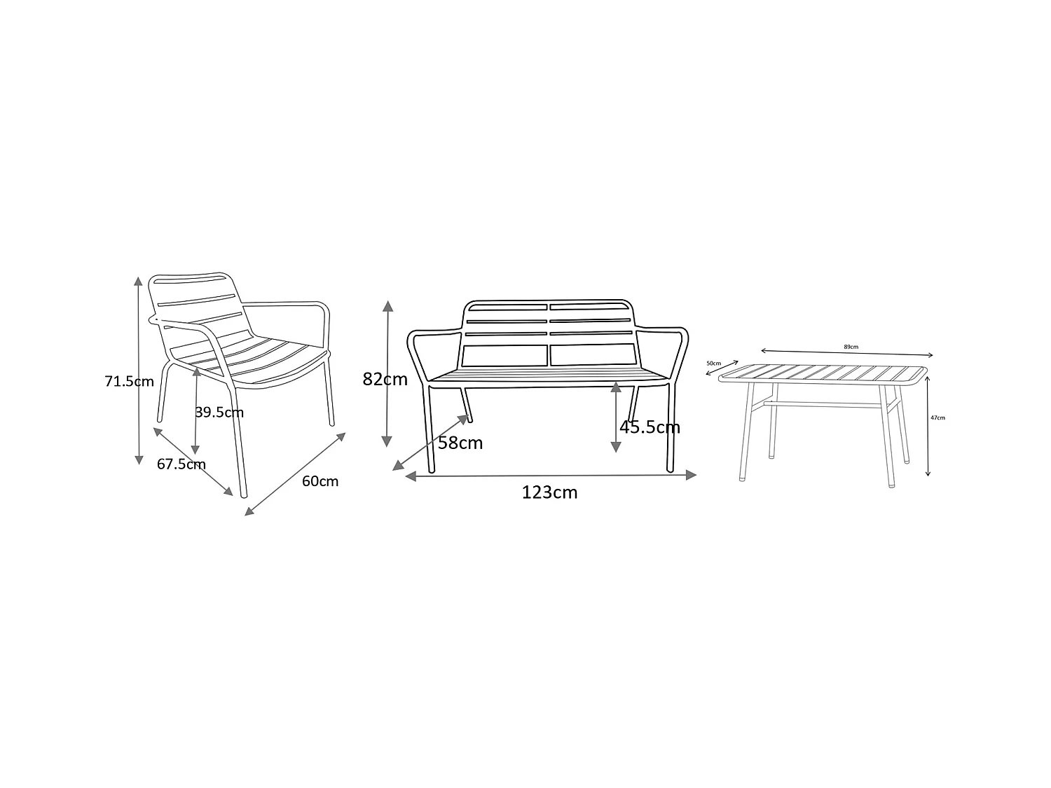 Salon de jardin en métal : un banc, 2 fauteuils bas et une table basse - Vert amande - MIRMANDE de MYLIA