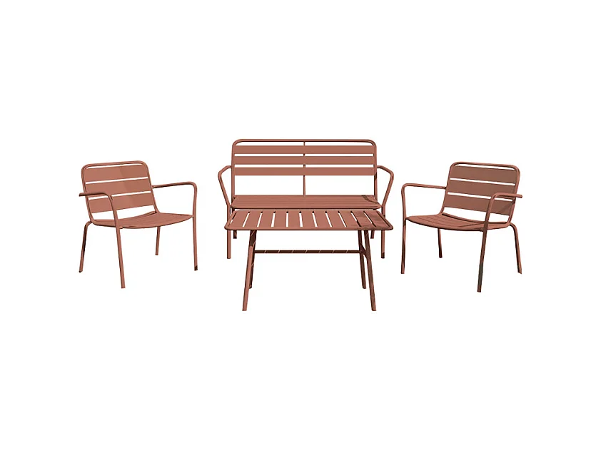 Garten-Sitzgruppe: Bank, 2 niedrige Sessel + Tisch - Metall - Terracotta - MIRMANDE von MYLIA