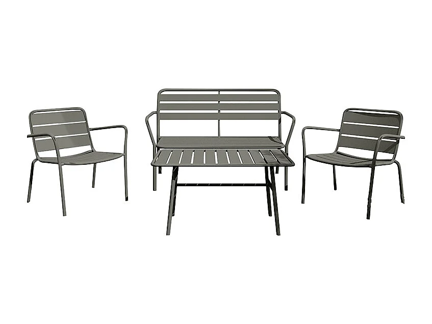 Garten-Sitzgruppe: Bank, 2 niedrige Sessel + Tisch - Metall - Anthrazitgrau - MIRMANDE von MYLIA