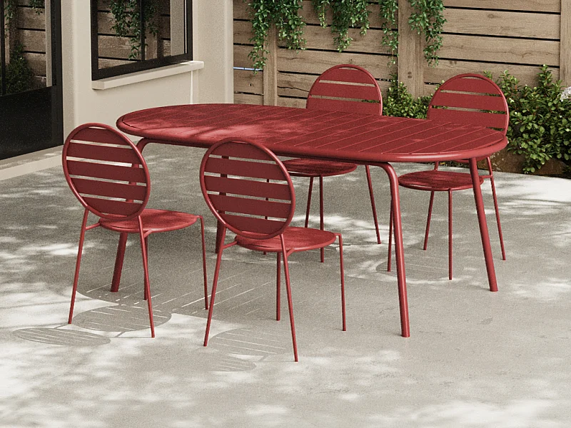 Salle à manger de jardin en métal : une table ovale L.180 cm et 4 chaises - Terracotta - MONTEFARO de MYLIA