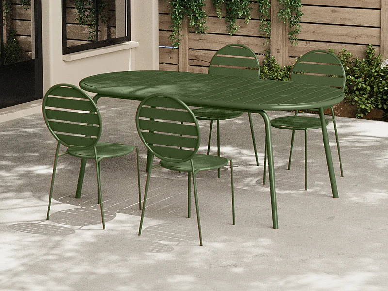 Sala da pranzo da giardino in metallo: un tavolo ovale L.180 cm e 4 sedie Kaki  - MONTEFARO di MYLIA
