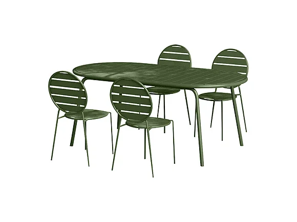 Salle à manger de jardin en métal : une table ovale L.180 cm et 4 chaises - Kaki - MONTEFARO de MYLIA