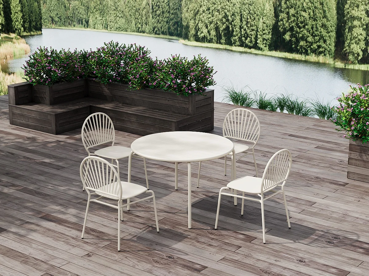 Garten-Essgruppe aus Metall: Tisch 110 cm & 4 Stühle - Beige - CEDEIRA von MYLIA