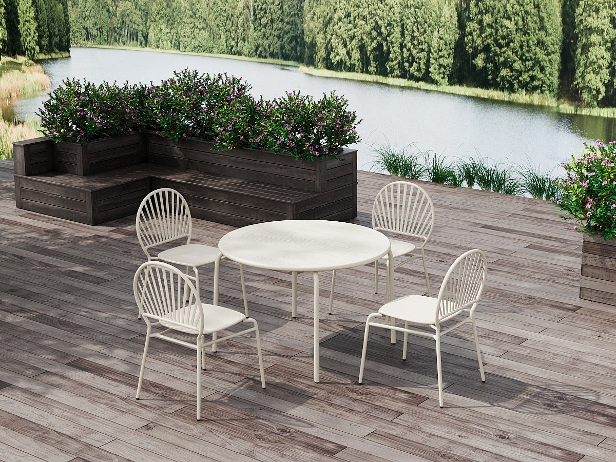 Vente-unique Garten-Essgruppe Aus Metall, Tisch 110 Cm & 4 Stühle - Beige - Cedeira Von Mylia
