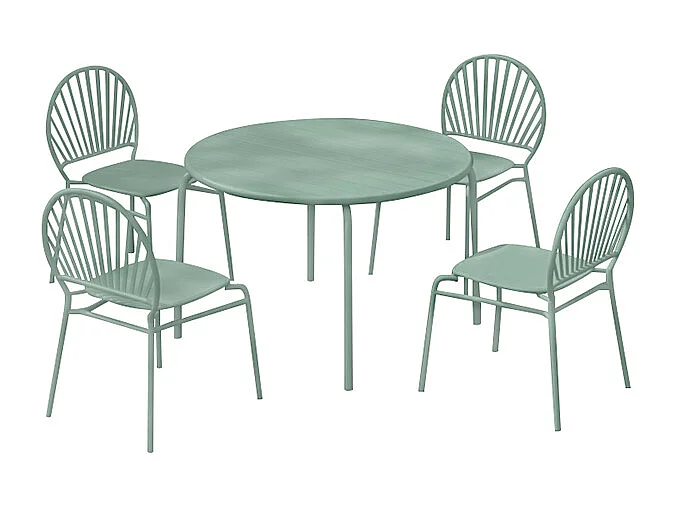 Garten-Essgruppe aus Metall: Tisch 110 cm & 4 Stühle - Mandelgrün - CEDEIRA von MYLIA