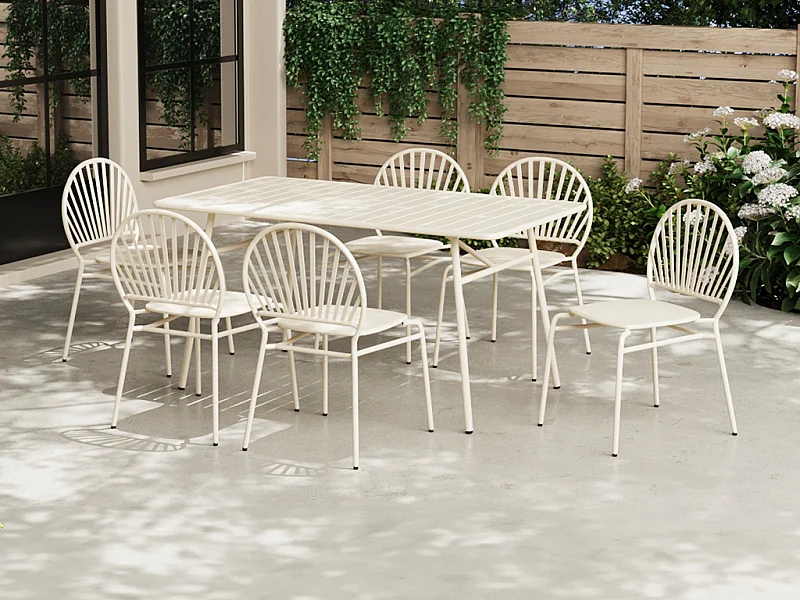 Sala da pranzo da giardino in Metallo: un tavolo L.160 cm e 6 sedie Beige - CEDEIRA di MYLIA