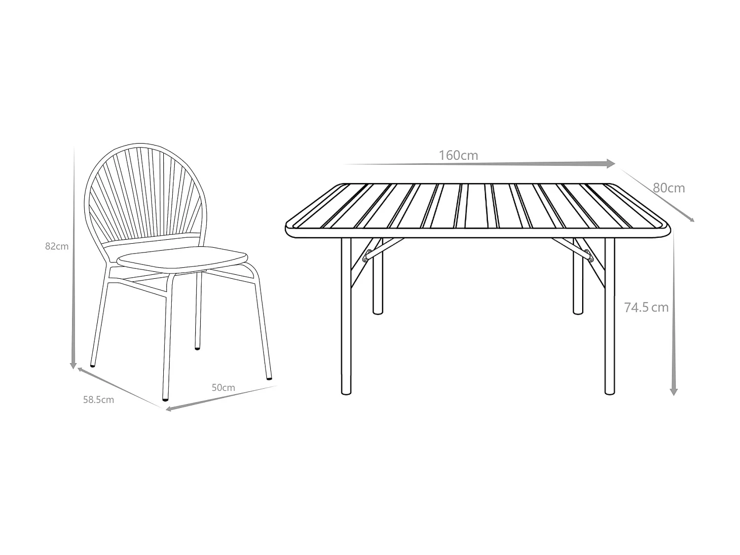 Salle à manger de jardin en métal : une table L.160 cm et 6 chaises - Beige - CEDEIRA de MYLIA