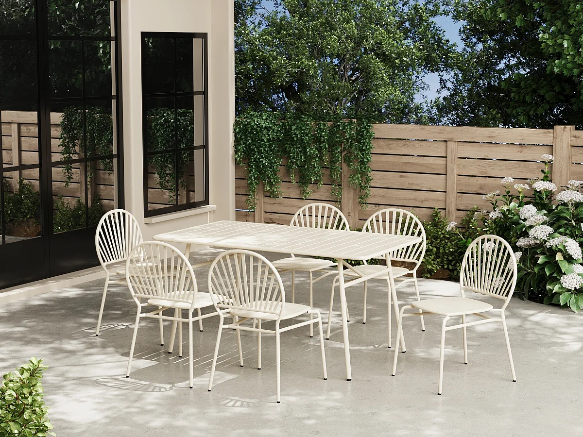 Salle à manger de jardin en métal : une table L.160 cm et 6 chaises - Beige - CEDEIRA de MYLIA