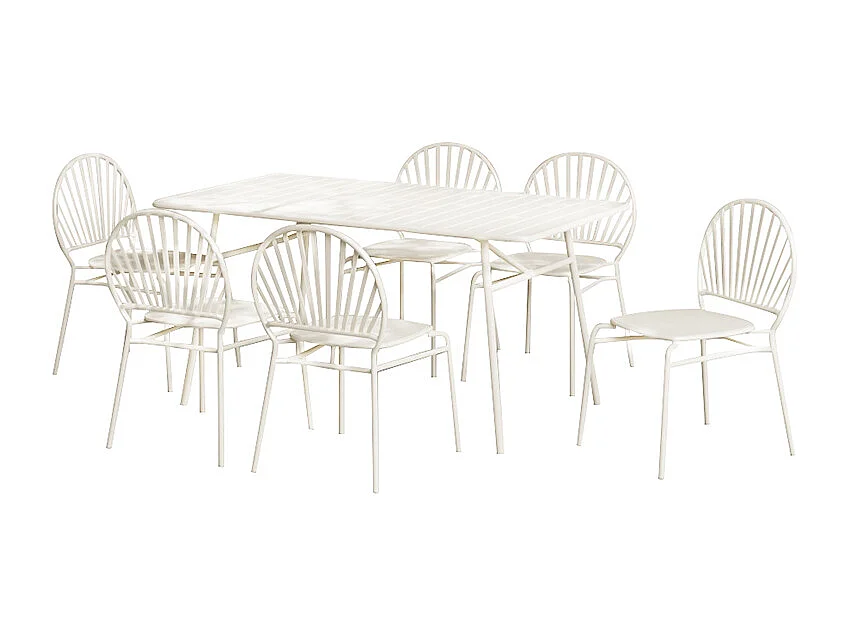 Garten-Essgruppe aus Metall: Tisch 160 cm & 6 Stühle - Beige - CEDEIRA von MYLIA