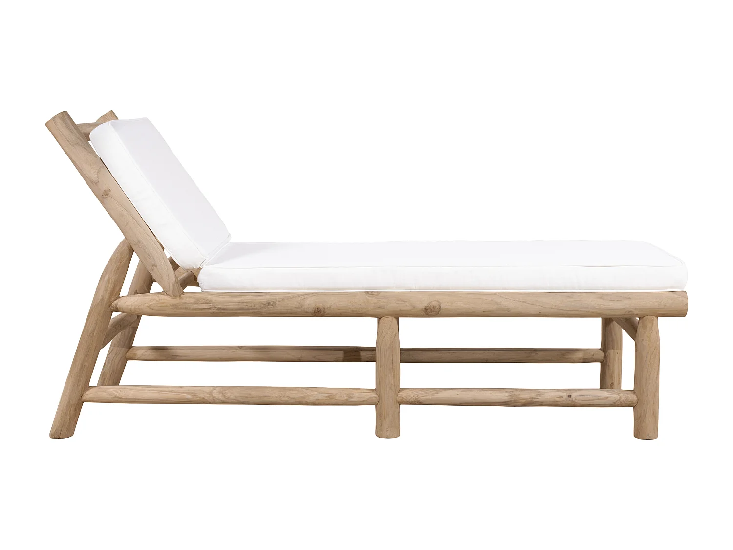 Lot de 2 bains de soleil en teck avec matelas - Naturel clair et blanc - TULUM de MYLIA