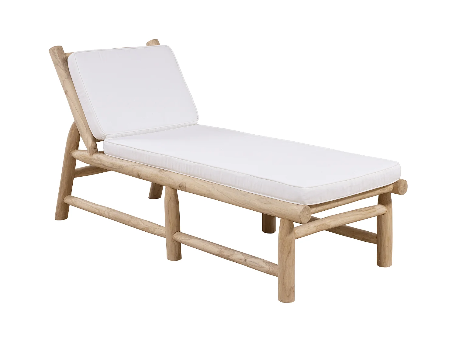 Lot de 2 bains de soleil en teck avec matelas - Naturel clair et blanc - TULUM de MYLIA