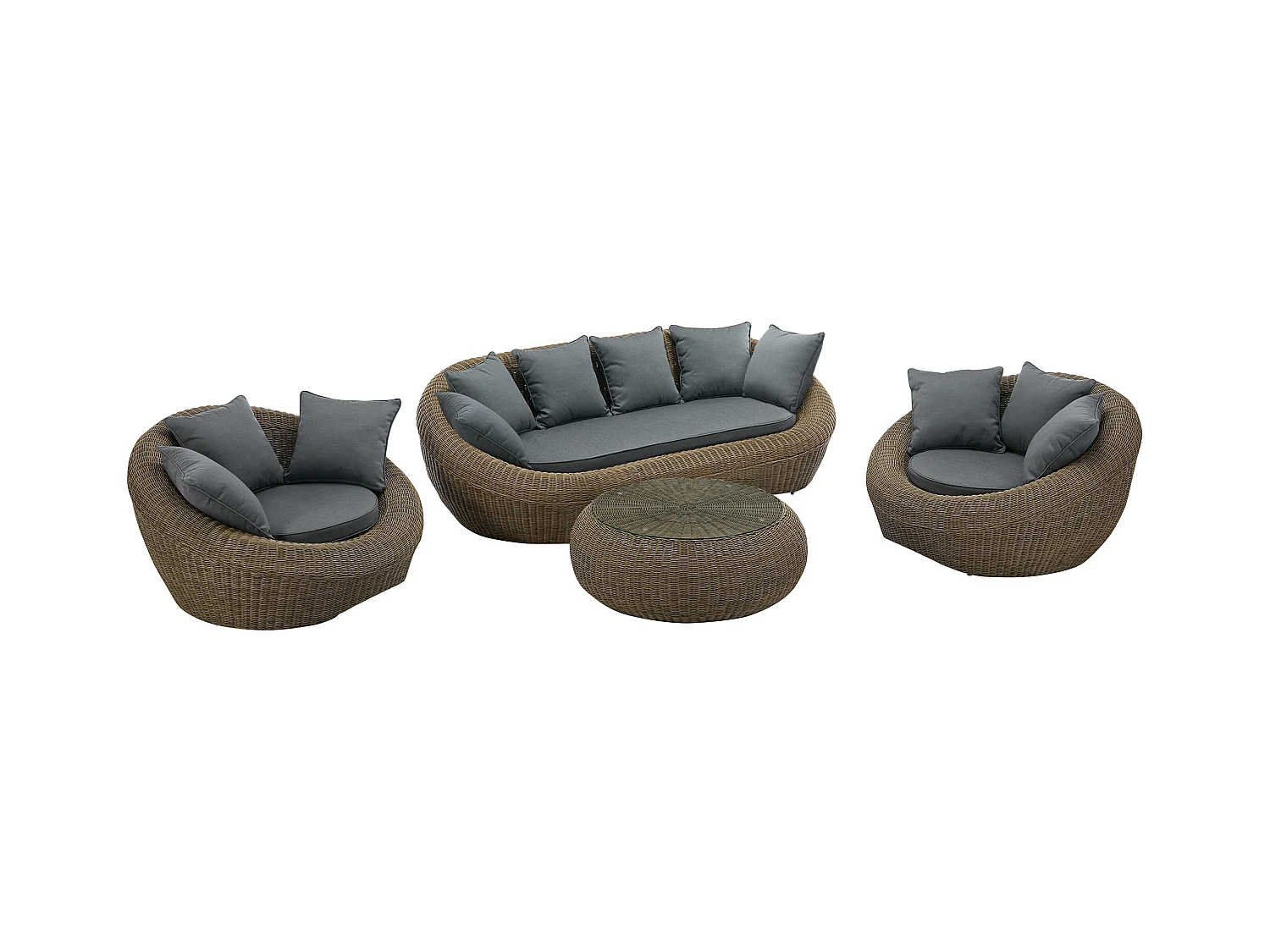 Conjunto de jardín de resina trenzada natural oscuro: sofá, 2 sillones y mesa de centro - WHITEHEAVEN de MYLIA