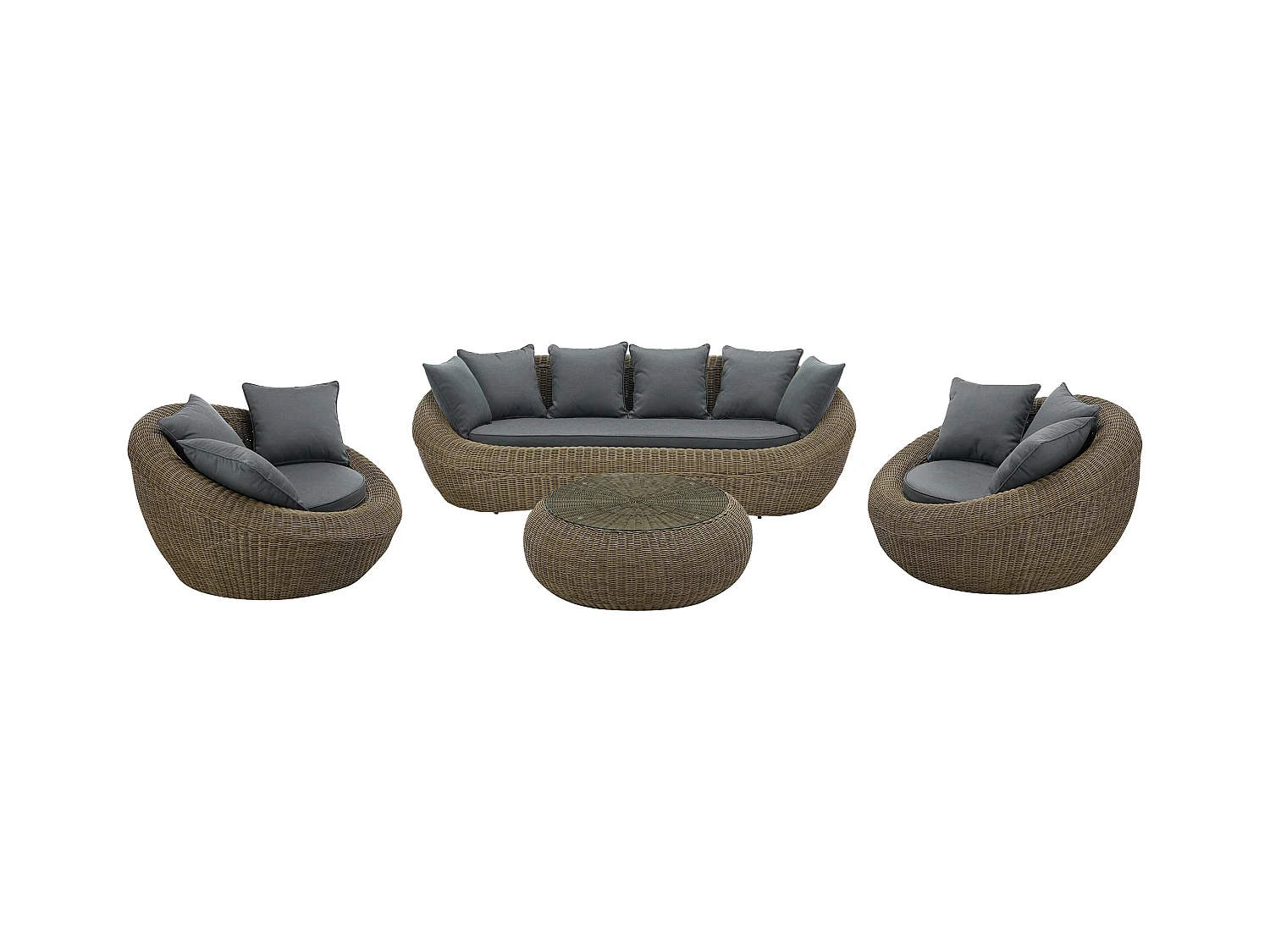 Conjunto de jardín de resina trenzada natural oscuro: sofá, 2 sillones y mesa de centro - WHITEHEAVEN de MYLIA
