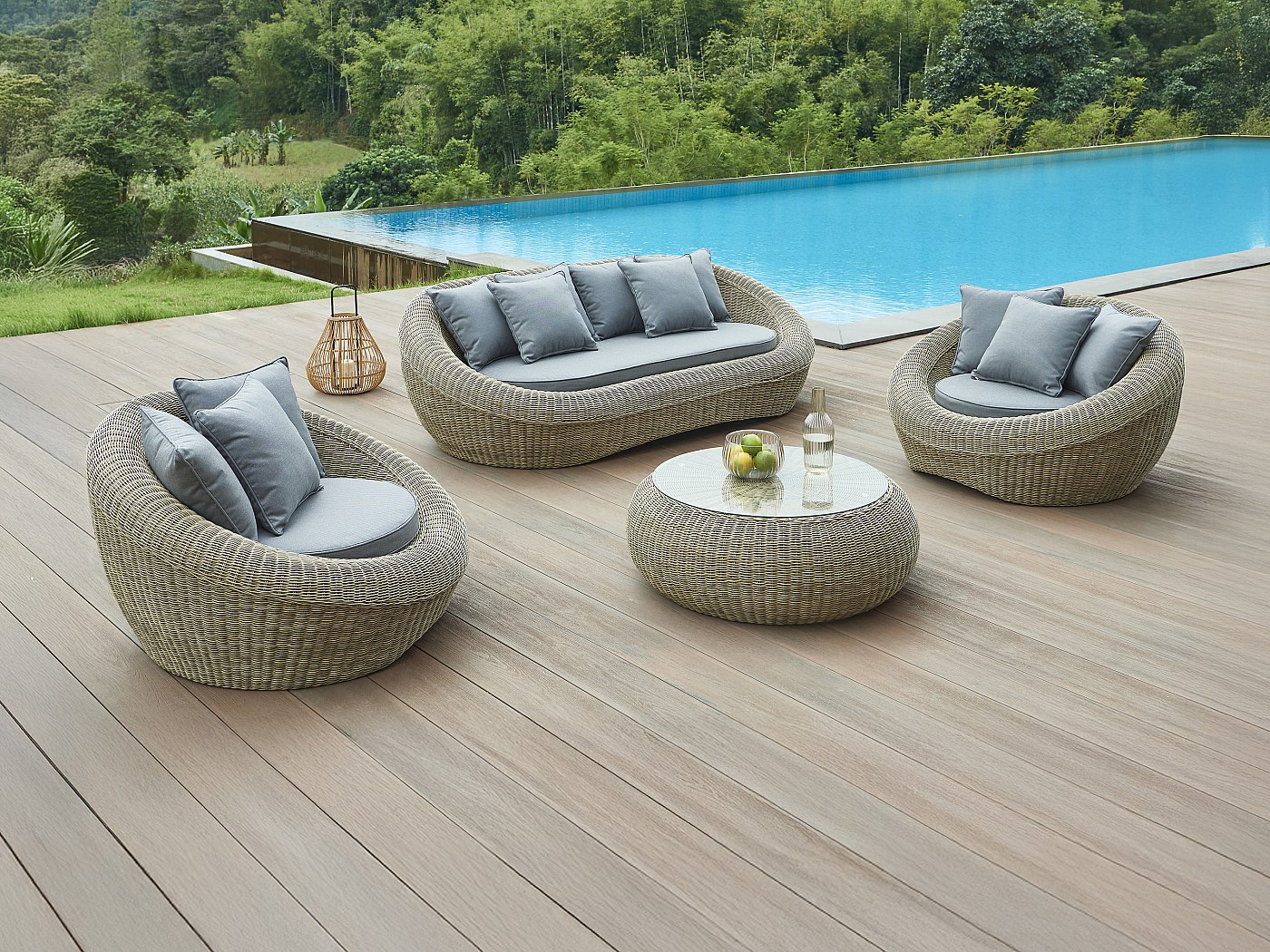 Réparation Salon De Jardin En Résine Tressée Salon jardin complet résine tressée naturel foncé - WHITEHEAVEN de MYLIA