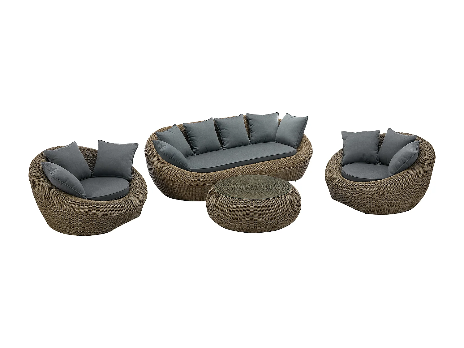 Conjunto de jardín de resina trenzada natural oscuro: sofá, 2 sillones y mesa de centro - WHITEHEAVEN de MYLIA