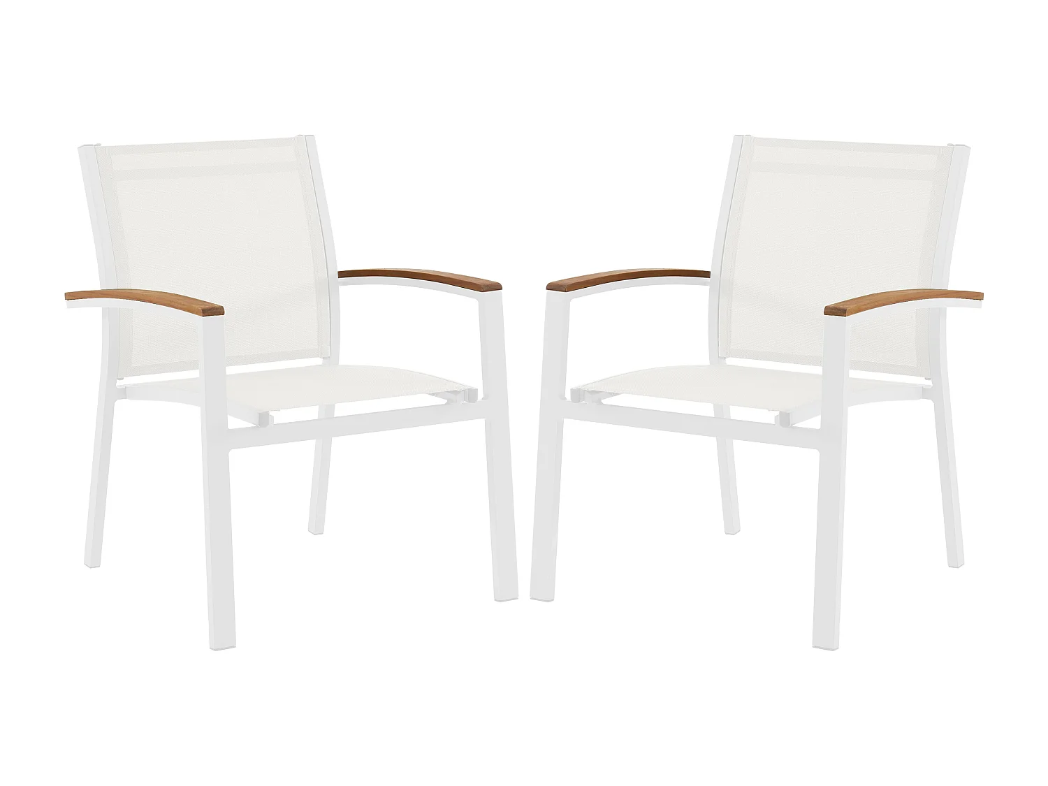 Conjunto de 2 cadeirões de jardim empilháveis em alumínio e textileno branco e apoios de braço acácia - TAIPIVAI de MYLIA