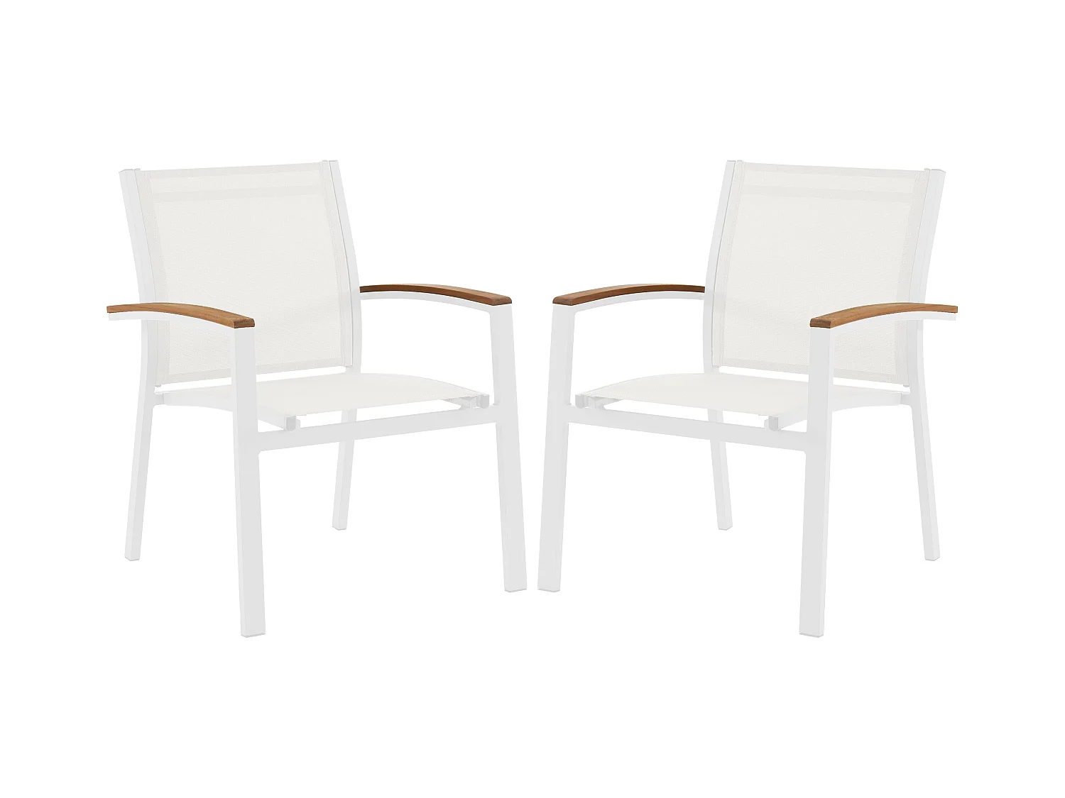 Lot de 2 fauteuils de jardin empilables en aluminium et textilène - Blanc et accoudoirs acacia - TAIPIVAI de MYLIA