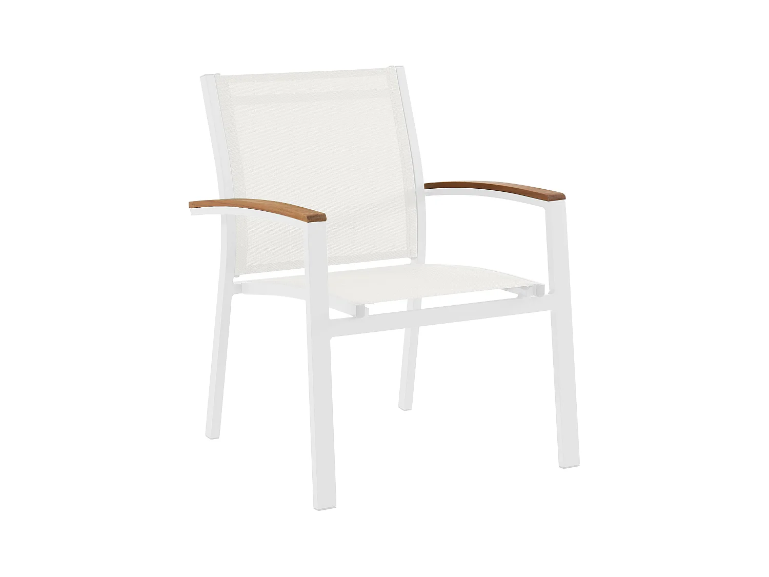 Conjunto de 2 sillones de jardín apilables de aluminio y textileno - Blanco y reposabrazos de acacia - TAIPIVAI de MYLIA