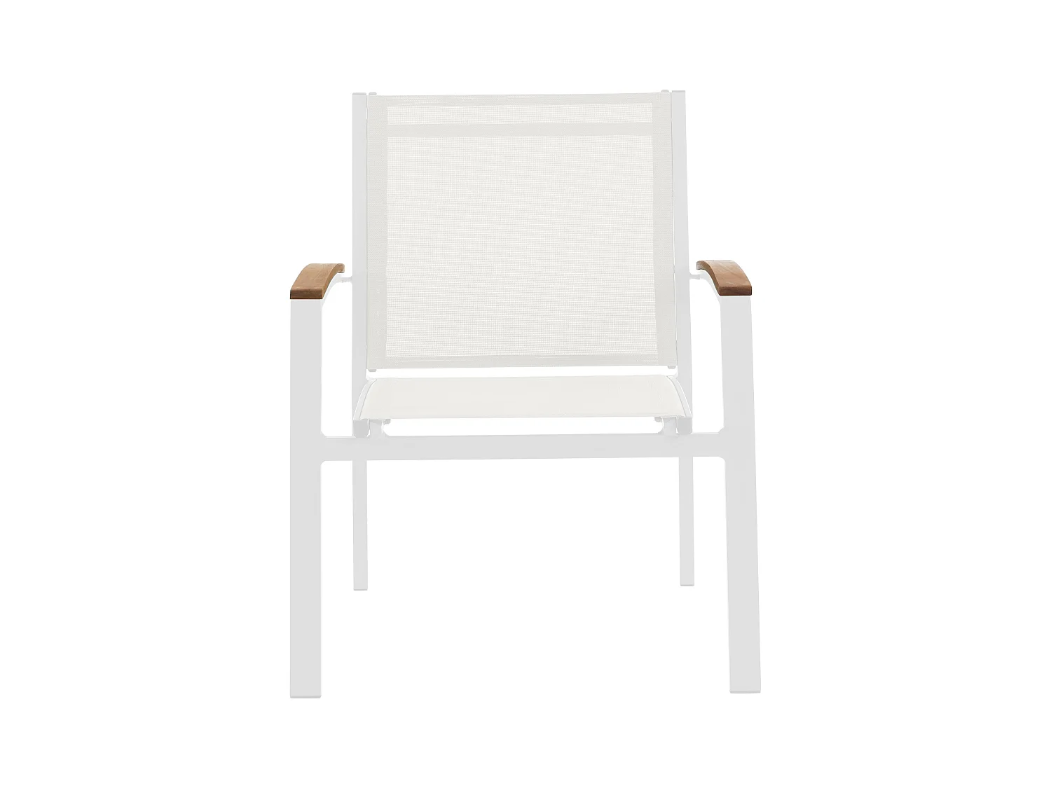 Conjunto de 2 sillones de jardín apilables de aluminio y textileno - Blanco y reposabrazos de acacia - TAIPIVAI de MYLIA