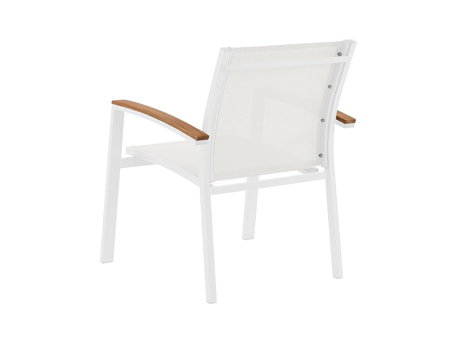 Conjunto de 2 sillones de jardín apilables de aluminio y textileno - Blanco y reposabrazos de acacia - TAIPIVAI de MYLIA