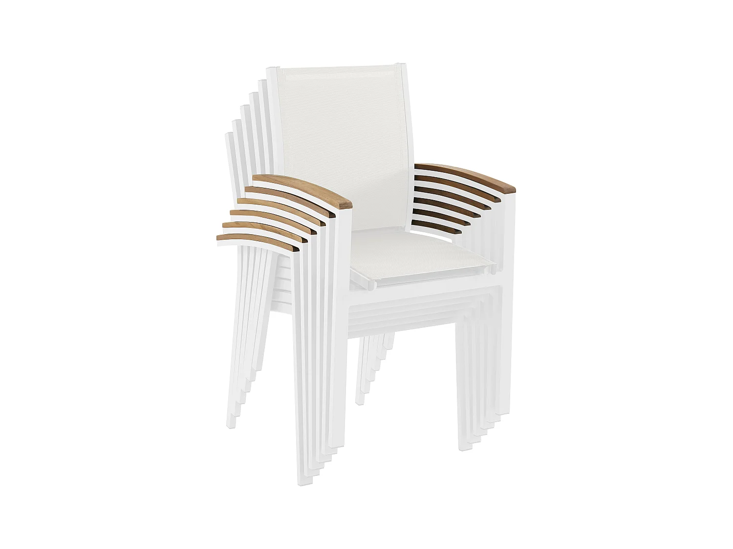 Conjunto de 2 sillones de jardín apilables de aluminio y textileno - Blanco y reposabrazos de acacia - TAIPIVAI de MYLIA