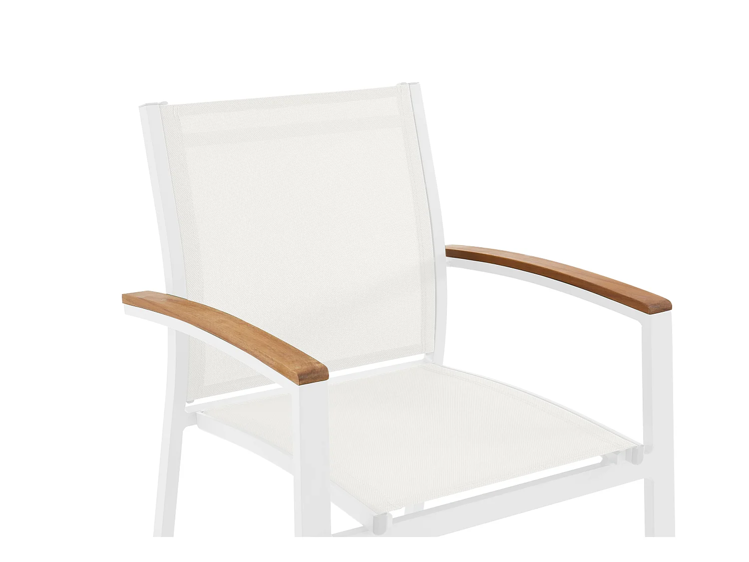 Conjunto de 2 sillones de jardín apilables de aluminio y textileno - Blanco y reposabrazos de acacia - TAIPIVAI de MYLIA