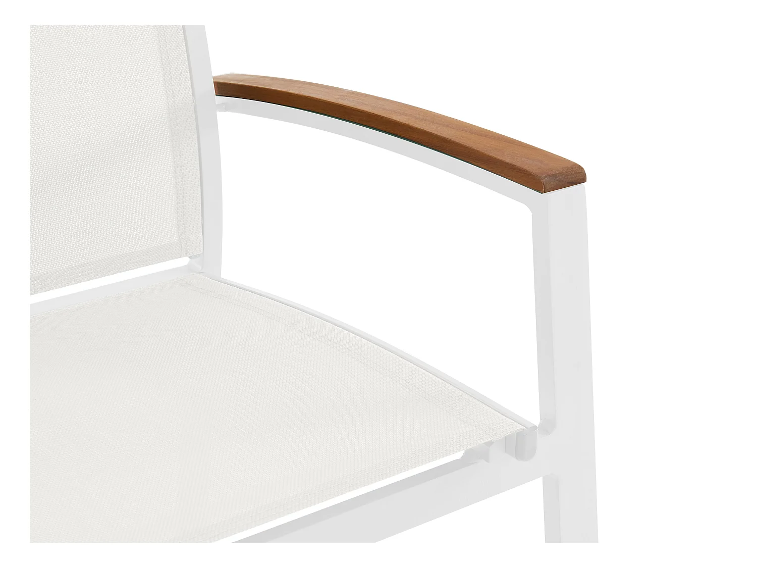 Conjunto de 2 sillones de jardín apilables de aluminio y textileno - Blanco y reposabrazos de acacia - TAIPIVAI de MYLIA