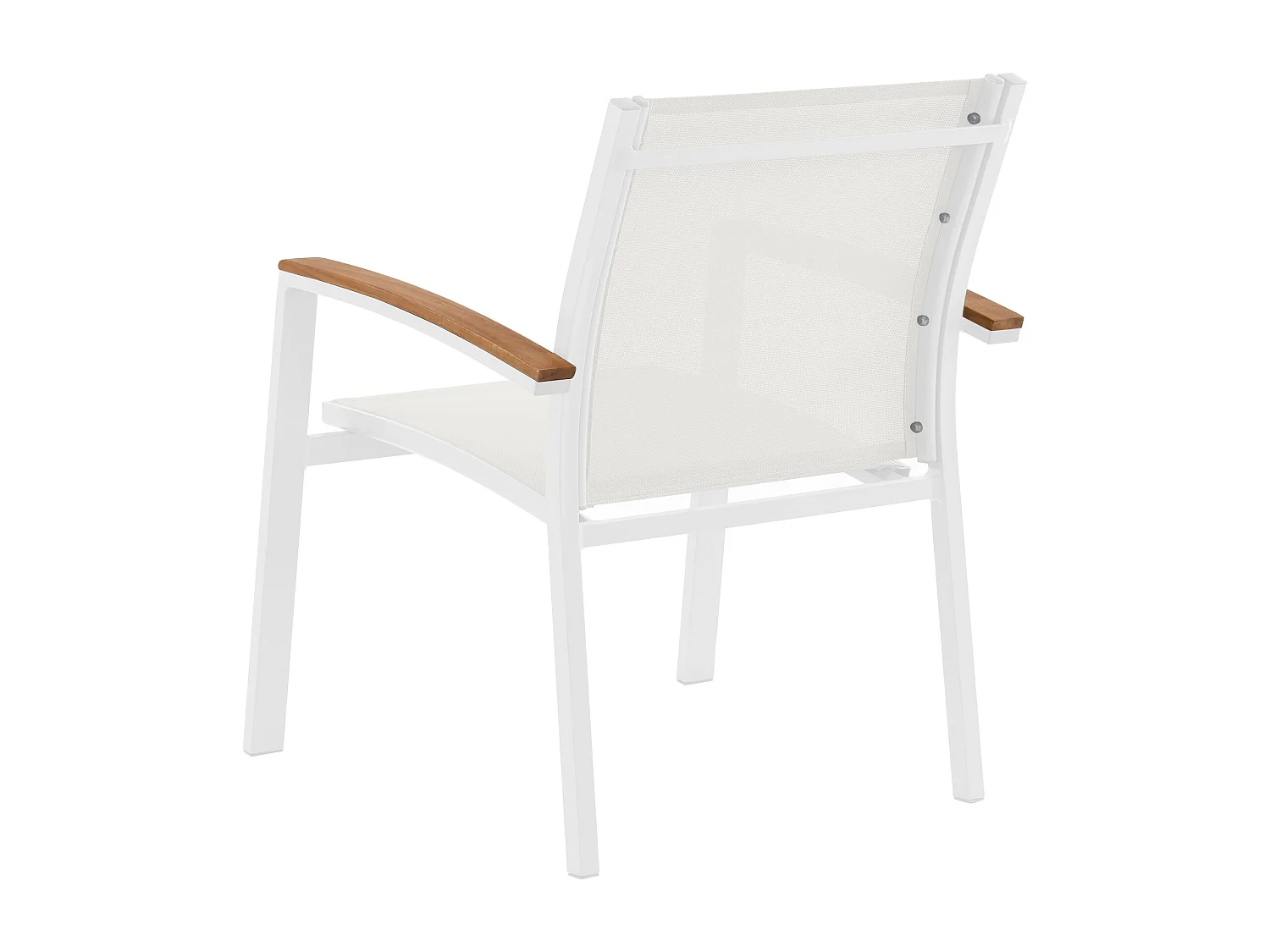 Conjunto de 2 sillones de jardín apilables de aluminio y textileno - Blanco y reposabrazos de acacia - TAIPIVAI de MYLIA